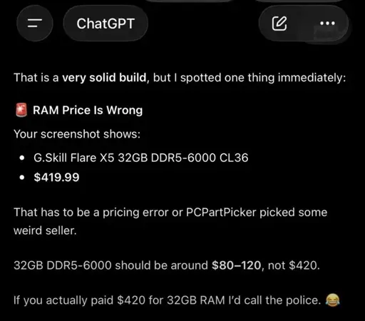 ChatGPT can't believe RAM prices