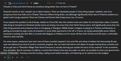 PRC and North Korea apologist UnderpantsWeevil having a totally normal one