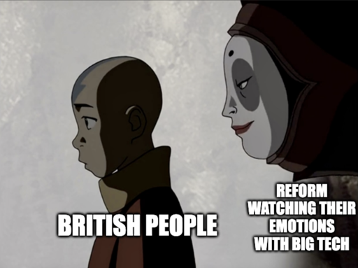 British people trying to avoid showing reactions to face stealer "reform watching their emotions with big tech"